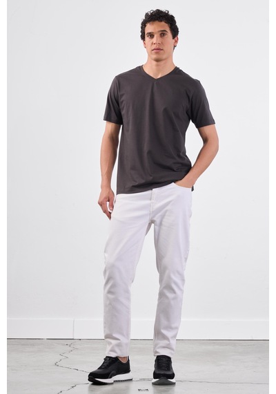 Dufy Antrasit V Yaka Pamuklu Düz Renk Slim Fit Erkek T-shirt Antrasit