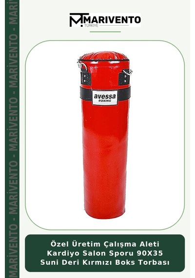 Özel Üretim Çalışma Aleti Kardiyo Salon Sporu 90x35 Suni Deri Kırmızı Boks Torbası