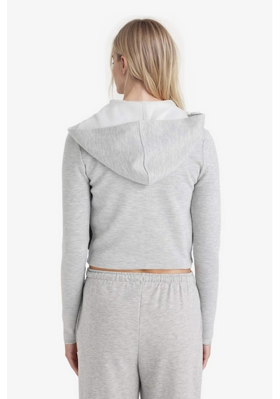 Defacto Slim Fit Dar Kesim Kapüşonlu Modal Fermuarlı Sweatshirt F7651ax25augr256 Gri
