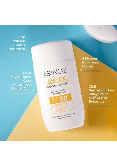 Sinoz Spf50 Günlük Kullanım Sıvı Yüz Güneş Kremi 50ml