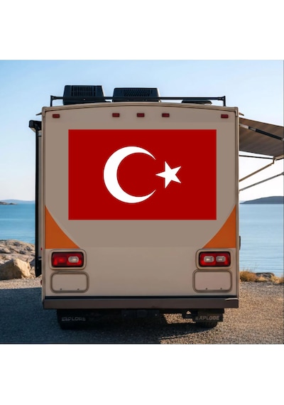 Türk Bayrağı Sticker - 2 Adet Araba Oto Motosiklet Karavan Cam Sticker - 00068 10X6 Cm