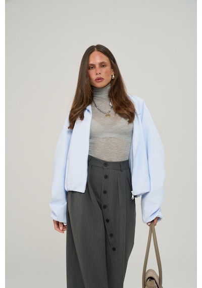 Mai Collection Positano Büzgü Detay Mavi Bomber Ceket