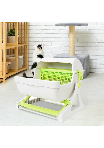 Suntek Pet Yarı Otomatik Hızlı Temizlenen Kedi Kumu Kutusu Yeşil