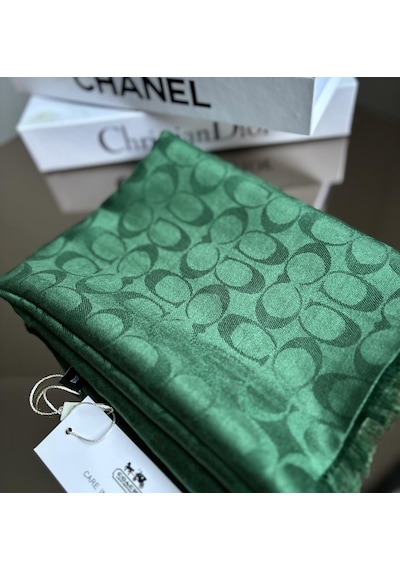 Miorel Scarfs C Desen Çift Taraflı Kaşmir İpek Şal 4 Mevsim Pamuk Şal Yeşil