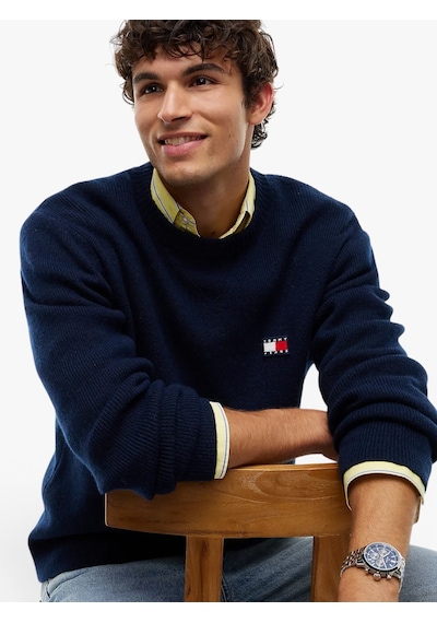 Tommy Hilfiger Tjm Reg Wool Mıx Sweater Erkek Mavi Kazak - Dm0dm23572