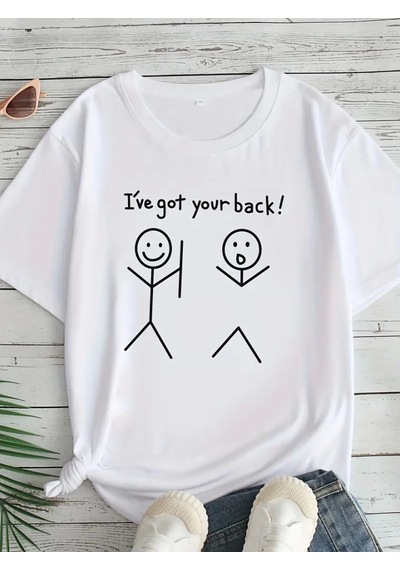 Modi Baskılı Oversize Bisiklet Yaka T-shirt - Beyaz - Mymg158840