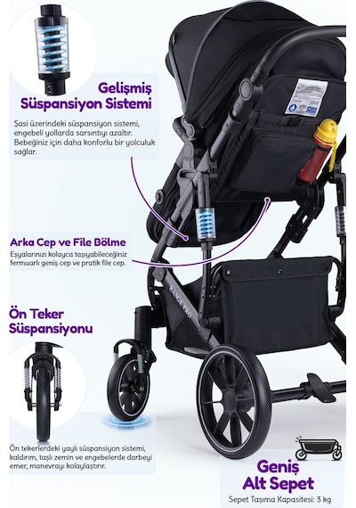 Prego Range Pro Portbebeli i- Size Sertifikalı Travel Bebek Arabası - UPF 50 + UV Korumalı