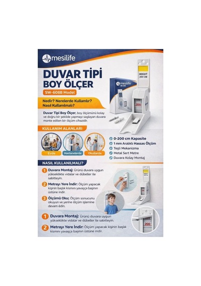 Duvar Tipi Boy Ölçer Sw-608b 0-200 Cm