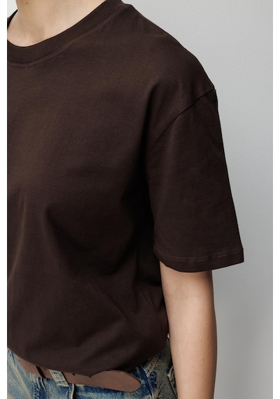 Mixray 4851 Kadın Oversize Fit Bisiklet Yaka Basic T-shirt Kahve Kahverengi