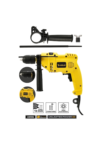 Assur ASR206-02-01 500W 13MM Elektrikli Matkap Sarı