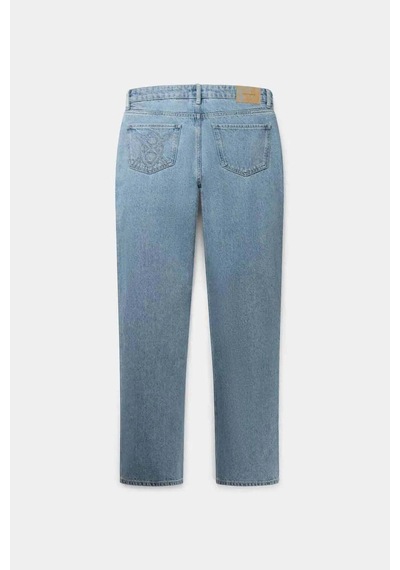 Daily Paper Kibo Jeans: Orta Mavi Renkli, Düz Paçalı Ve %100 Pamuklu Şık Pantolon Açık Mavi