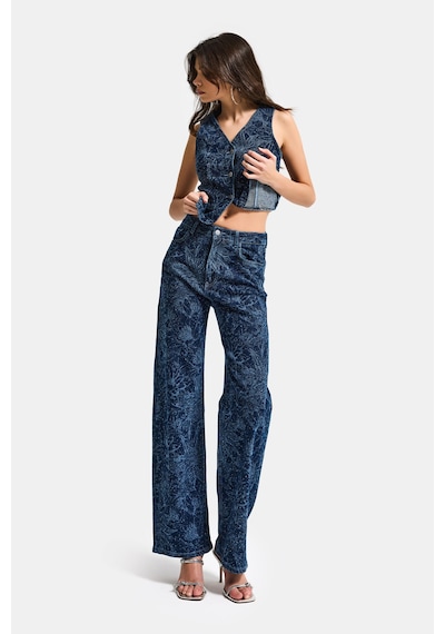 it's basic Kadın Mavi 1s6-7 Straight Fit Çiçek Desenli Parlak Taşlı Tasarım Elastan Denim Jean