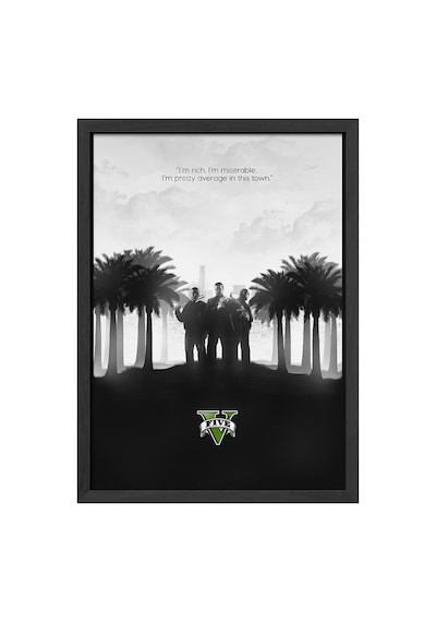 Gta V Siyah Ahşap Çerçeveli Poster, Dekoratif Oyun Duvar Tablosu