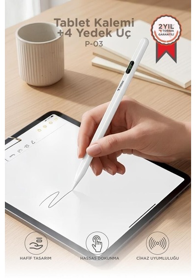 Premium Dijital Uçlu Çizim Tablet Kalemi P03 Beyaz
