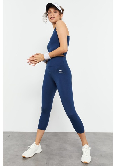 Tommylife İndigo Yüksek Bel Kapri-crop Atlet Slim Fit Kadın Tayt Takım - 95284