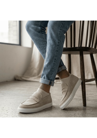 Erkek Loafer Ayakkabı Günlük Rahat Bağcıksız Süet Casual Klasik Ayakkabı Tarz0580 Krem