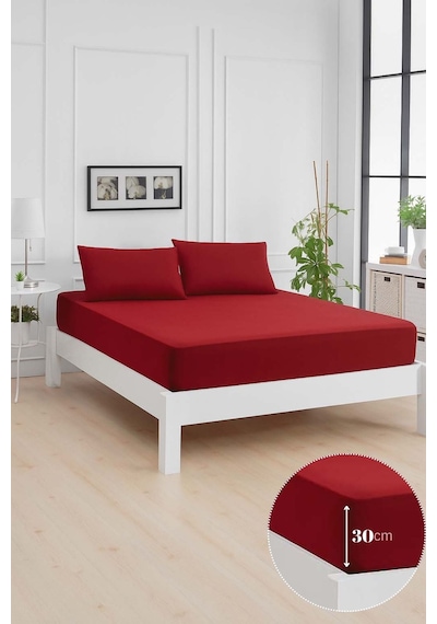 Mirava Premium %100 Pamuk Penye Lastikli Tek Kişilik Çarşaf Takımı 1 Yastık Kılıfı Dahil Bordo 100x200cm Bordo
