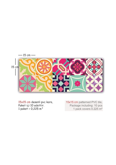 Tink Kendinden Yapışkanlı Pembe Desenli Pvc Karo Kaplama 15x15 Cm 10'lu Paket