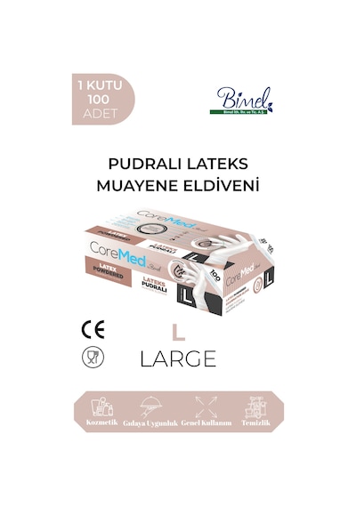 Lateks Pudralı Muayene Eldiveni L-1 Paket 100'lü