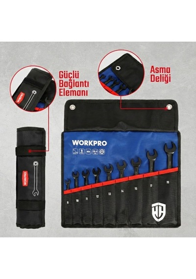 Wp202602 8-19mm 9 Parça Cr-v Profesyonel Cırcır Kombine Anahtar Takımı + Bez Taşıma Kılıfı