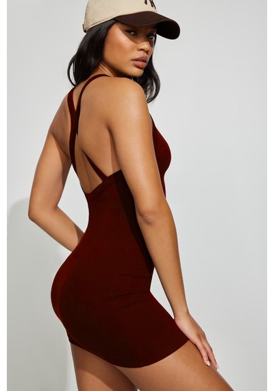 Seeh Bordo Halter Yaka Sırt Detaylı Mini Elbise Sh363 Düz