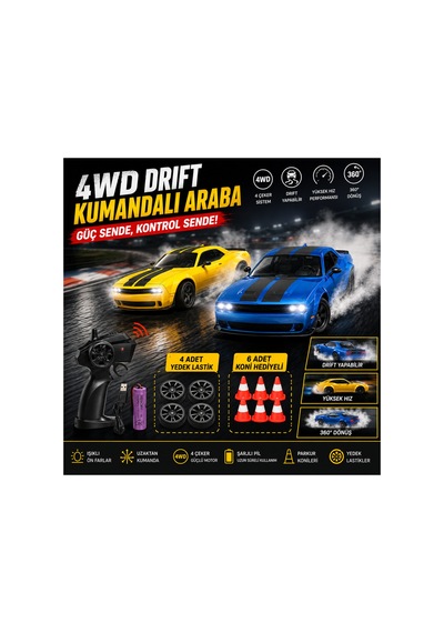 4wd Uzaktan Kumandalı Drift Yarış Arabası Seti - 2.4ghz Kesintisiz Bağlantı - Yedek Lastik Ve Koniler Dahil Profesyonel Rc Drift Aracı - Işıklı Ve Şarjlı - 885140559 Diğer 4wd Uzaktan Kumandalı Drift Yarış Arabası Seti - 2.4ghz Kesintisiz Bağlantı - Yedek Lastik Ve Koniler Dahil Profesyonel Rc Drift Aracı - Işıklı Ve Şarjlı - 885140559 Diğer