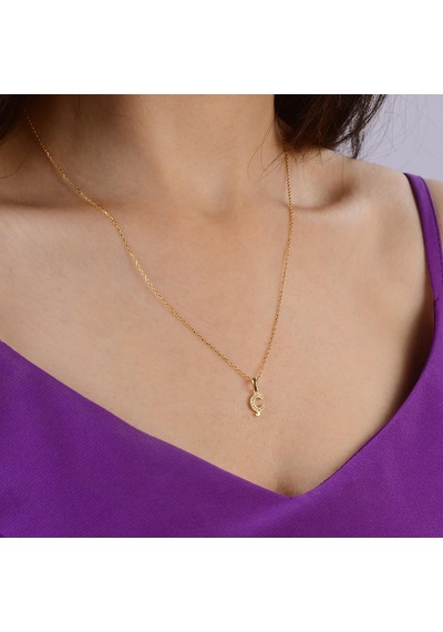 Goldkupe 14 Ayar Altın Ç Harfi Taşlı Kolye Ucu 0,47gr-6339 Altın