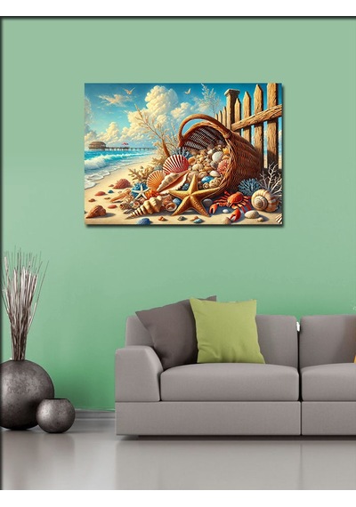 Kanvas Tablo Sahil Kenarında Deniz Kabukları