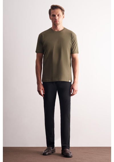 Haki Bisiklet Yaka Kısa Kol Slim Fit Pamuklu Basic Tişört 1011255106 Haki