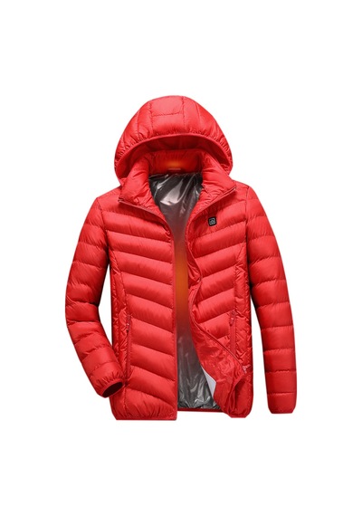 Skycıty Erkek & Kadın Usb Şarj Edilebilir Elektrikli Isıtmalı Pamuklu Mont - Yürüyüş, Kamp, Buz Balıkçılığı, Snowboard Ve Kayak İçin Çıkarılabilir Kapüşonlu Isıtıcılı Ceket Kırmızı