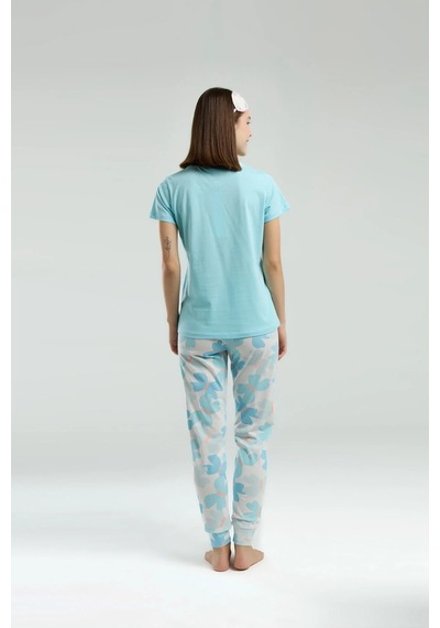 Rolypoly Kadın Mavi Kısa Kol Pijama Takım Mavi