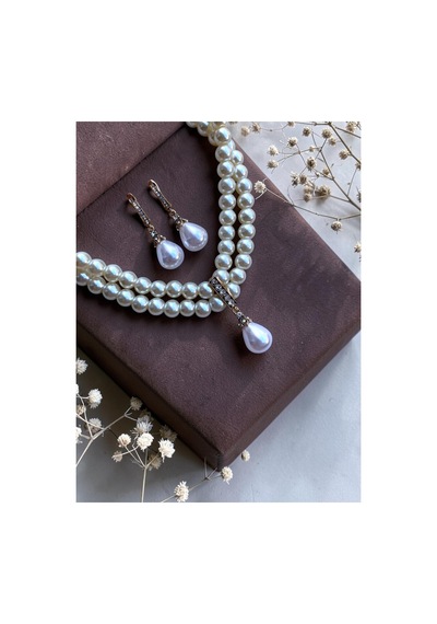 Zirkon Taşlı Tasma Choker İnci Kolye Ve İnci Küpe Seti Düğün Nikah Kına Beyaz 96662388