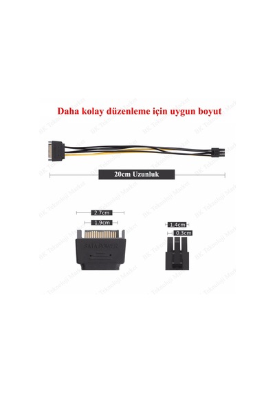 Sata 15-Pin To 6-Pin Pci Express Ekran Kartı Çevirici Güç Kablosu