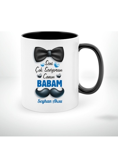 Kişiye Özel Canım Babam Tasarımlı Siyah Beyaz Kupa Bardak-2