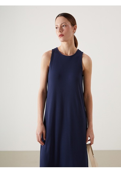 Lcw Comfort Lacivert Bisiklet Yaka Elbise