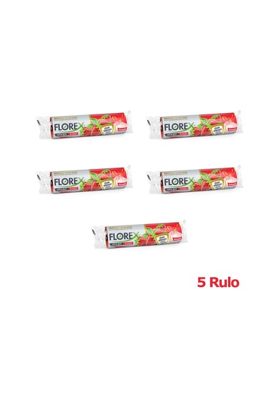 Florex 40 Litre Büzgülü Çilek Kokulu Çöp Torbası Poşeti / 55 x 60 CM - 10 Adetlik 5 Rulo