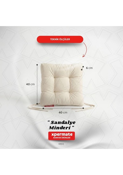 Pofuduk Sandalye Minderi Bağcıklı 40x40 Cm Yıkanabilir Dekoratif Mutfak Bahçe Piknik Minderi Krem Genel