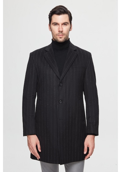 D's Damat Ds Damat Regular Fit Siyah Çizgili Yünlü Palto 1hf083220016m 001
