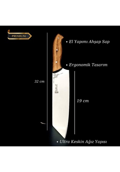 Surlaz Bıçak Seti, Paslanmaz Çelik Şef Bıçağı, Ahşap Saplı, Bambu Kesim Tahtası Ve Bileme Aparatı İle