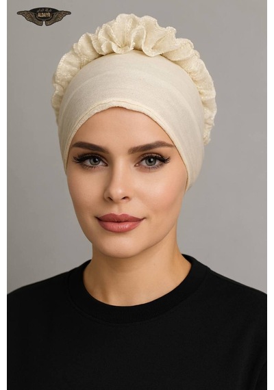 Aldaıyr Fırfır Bone Tesettür Bone Bej2