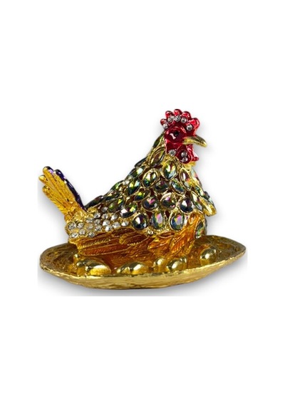 Dekoratif Tavuk Biblo Yumurtalı Metal Kuluçka Tavuk Figürü Ev & Masa Üstü Aksesuar 9x8 CM