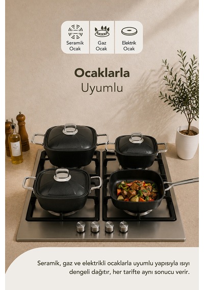 Fabel 7 Parça Titanyum Tencere Ve Tava Seti Siyah