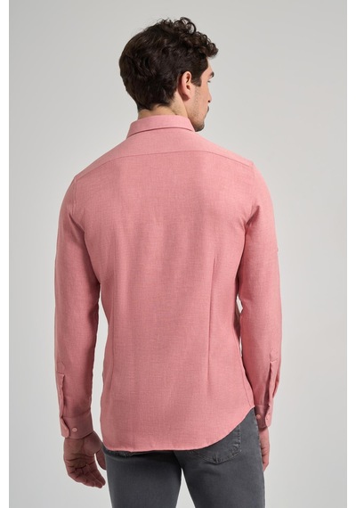 İmza Pembe Kısalabilir Kol Düz Gabardin Düğmeli Yaka Cepsiz Casual Slim Fit Gömlek 1004250124 965 Pembe