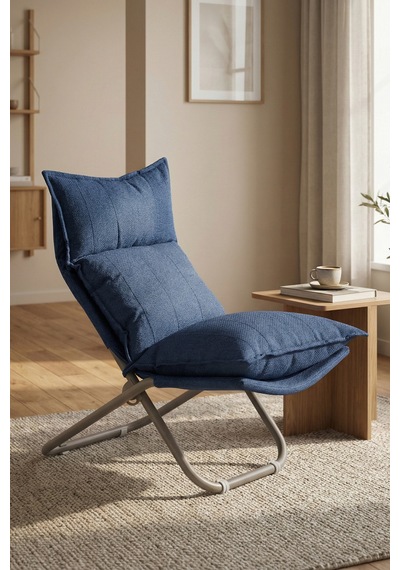 Lumis Garden Prestij Katlanabilir Lounge Koltuğu Çıkarılabilir & Yıkanabilir Kılıf, Modern Metal İskelet Lacivert
