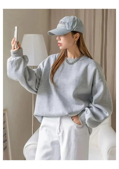 Suma Düz Bisiklet Yaka Gri Sweat