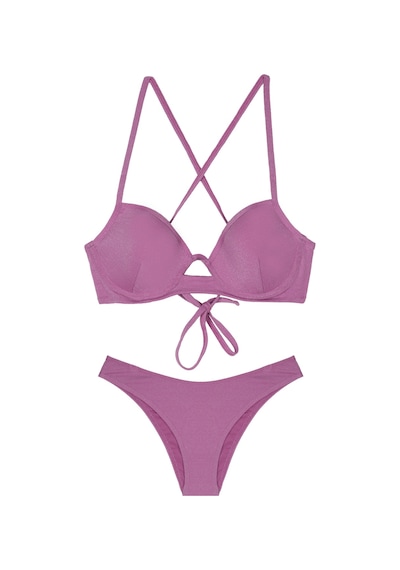 Çapraz Askılı Parlak Dokulu Bikini Takımı Lila