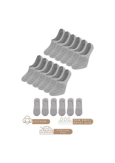 Kral Socks Unisex Düz Desenli 6 Çift Pamuklu Terletmez Babet Çorap Gri