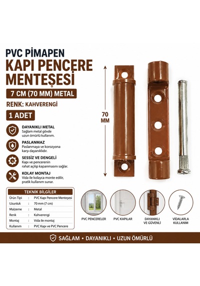 Pvc Pimapen Kapı Pencere Menteşesi 7 Cm Metal 70 Mm Kahverengi 1 Adet