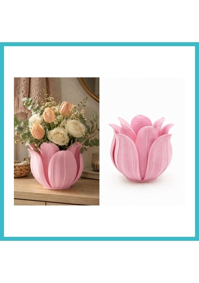 Bezos 3d Baskı Lotus Yapraklı Vazo - Dekoratif Çiçeklik-pembe Dfnbez