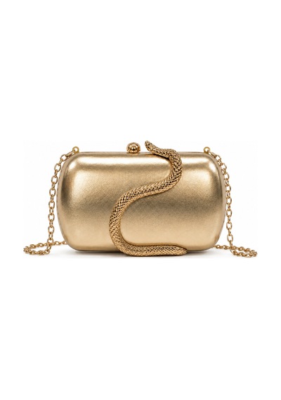 Aylesh Serpente Gold Yılan Detaylı Clutch Çanta Altın Altın